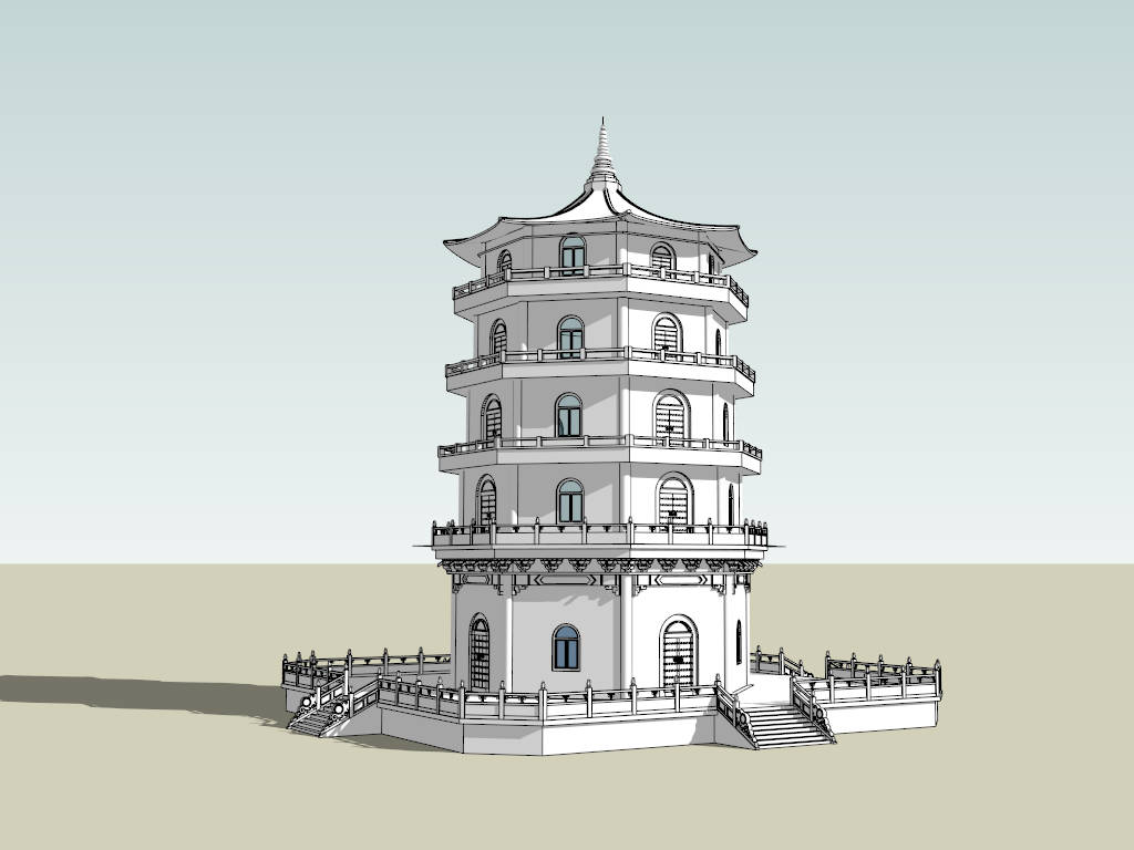 5 Tiered Pagoda sketchup model preview - SketchupBox
