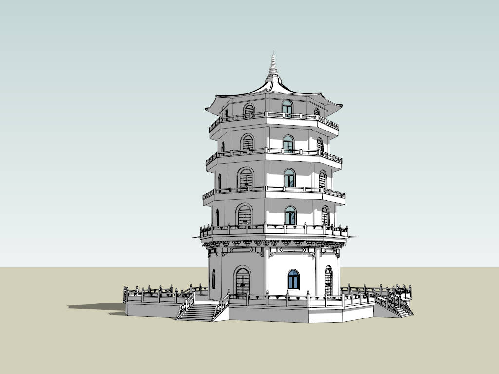 5 Tiered Pagoda sketchup model preview - SketchupBox