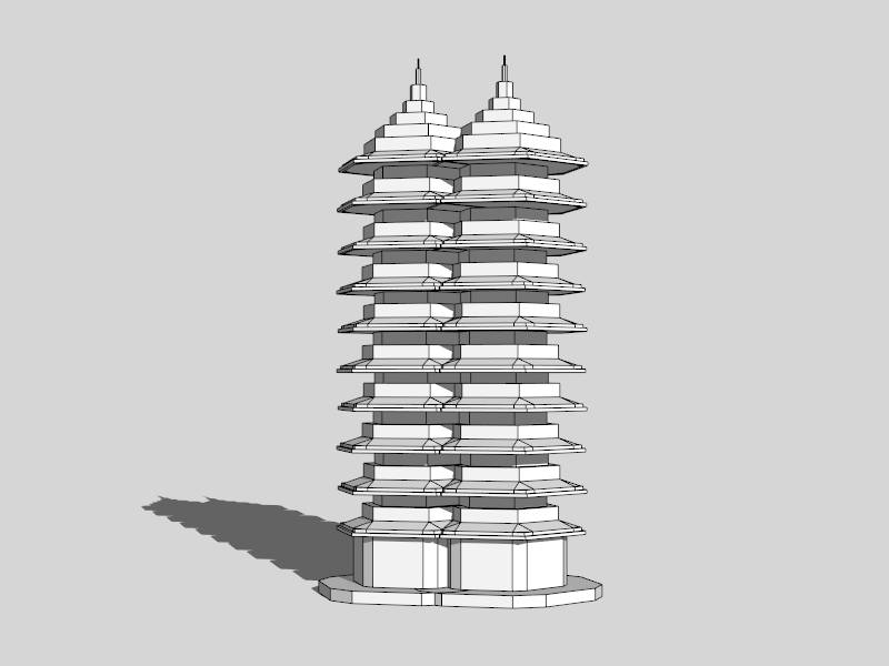 Twin Pagodas sketchup model preview - SketchupBox