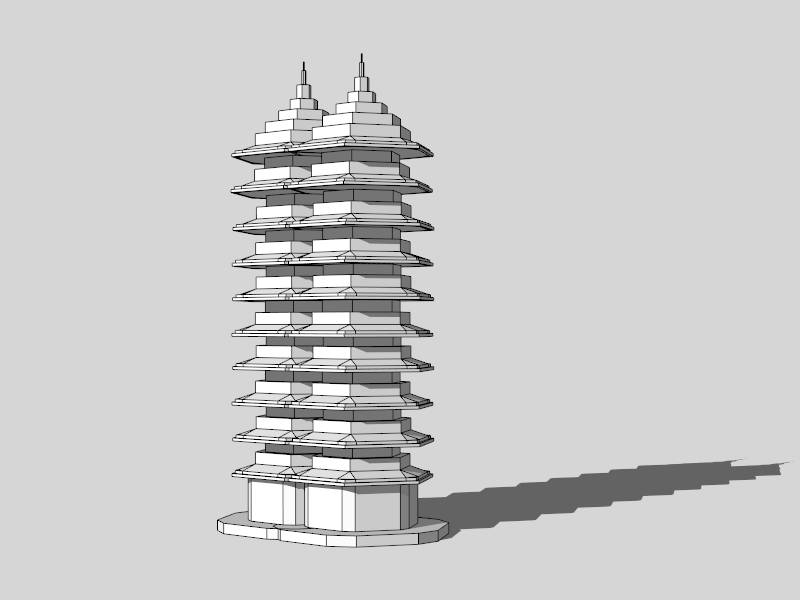 Twin Pagodas sketchup model preview - SketchupBox