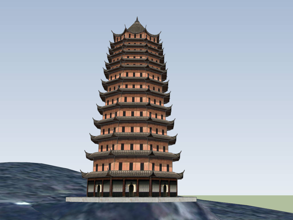 Liuhe Pagoda sketchup model preview - SketchupBox