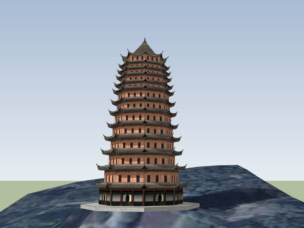 Liuhe Pagoda sketchup model preview - SketchupBox