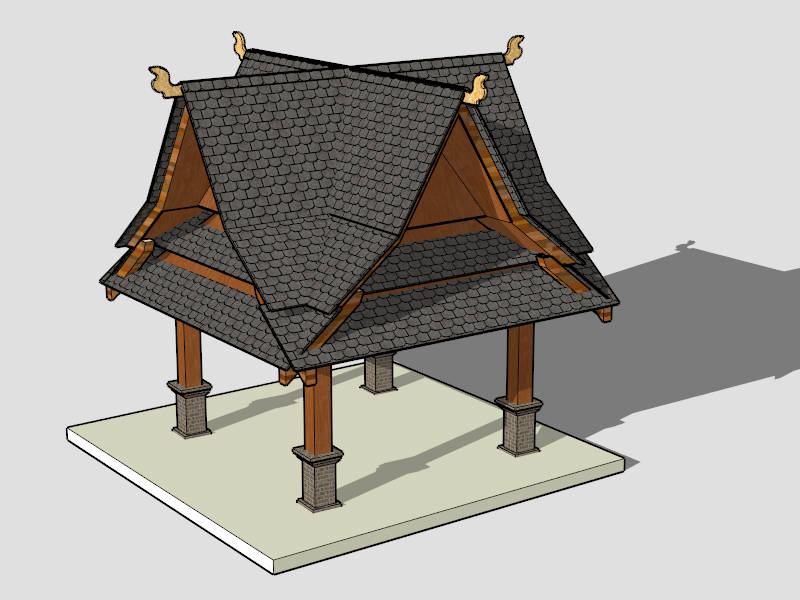 Asian Style Gazebo sketchup model preview - SketchupBox