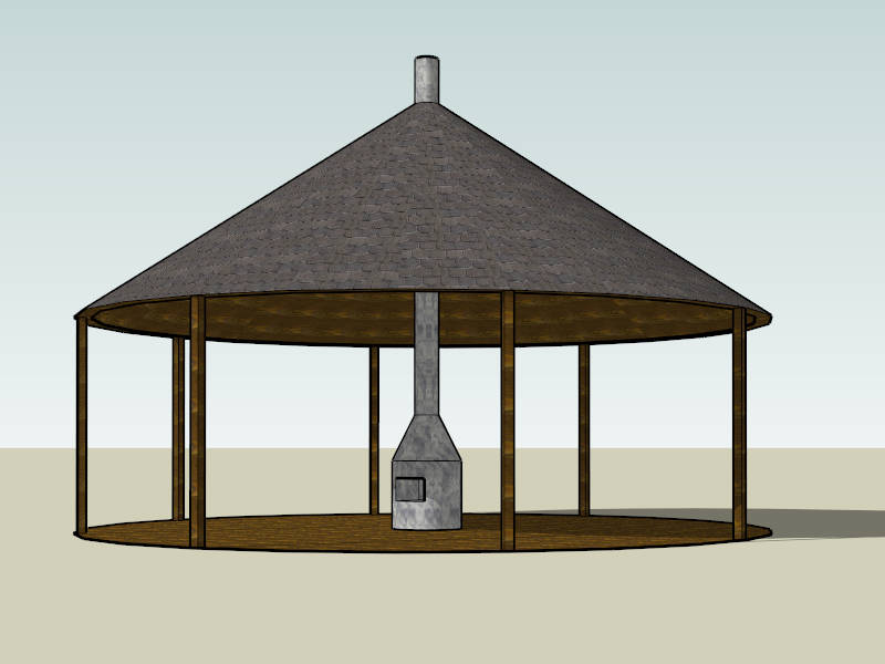 Patio Gazebo with Fireplace sketchup model preview - SketchupBox