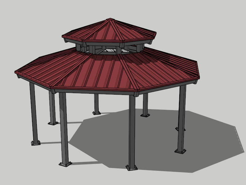 Octagon Double Roof Gazebo sketchup model preview - SketchupBox