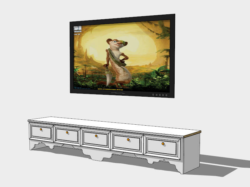 4 Drawer White TV Cabinet sketchup model preview - SketchupBox