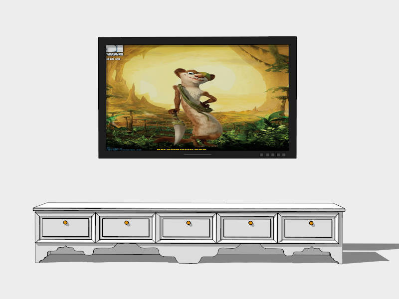 4 Drawer White TV Cabinet sketchup model preview - SketchupBox