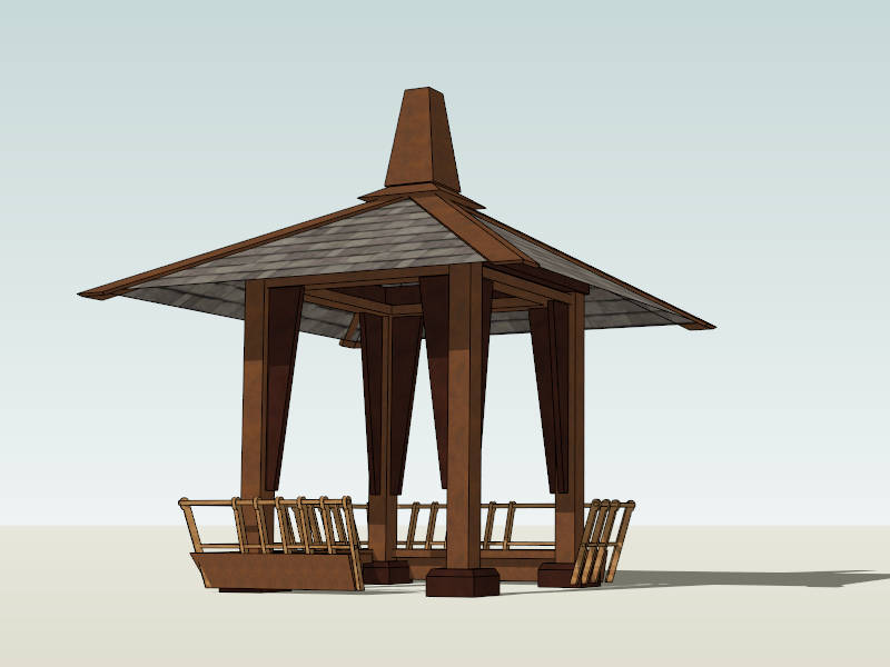 Wooden Pavilion with Bench sketchup model preview - SketchupBox