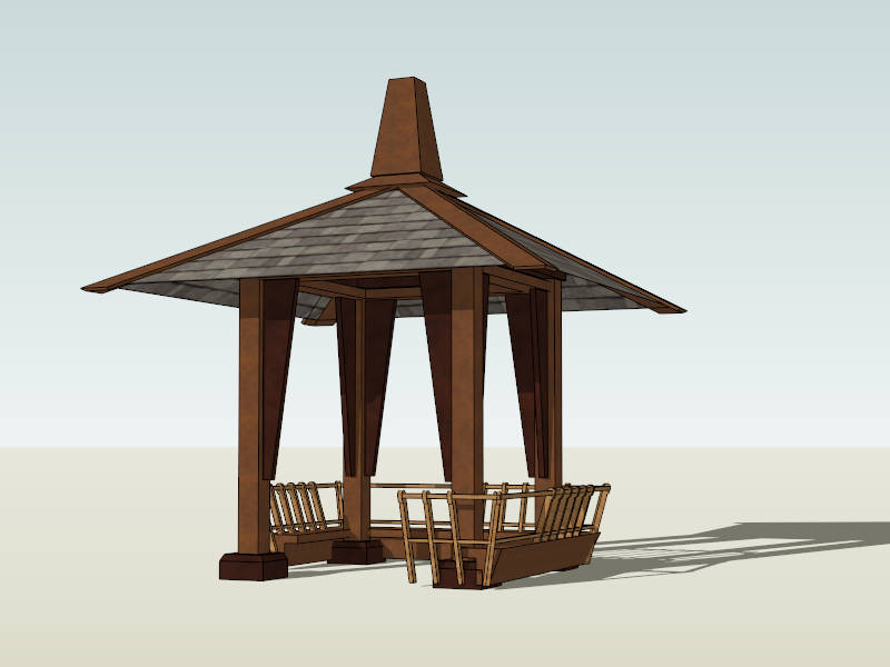 Wooden Pavilion with Bench sketchup model preview - SketchupBox