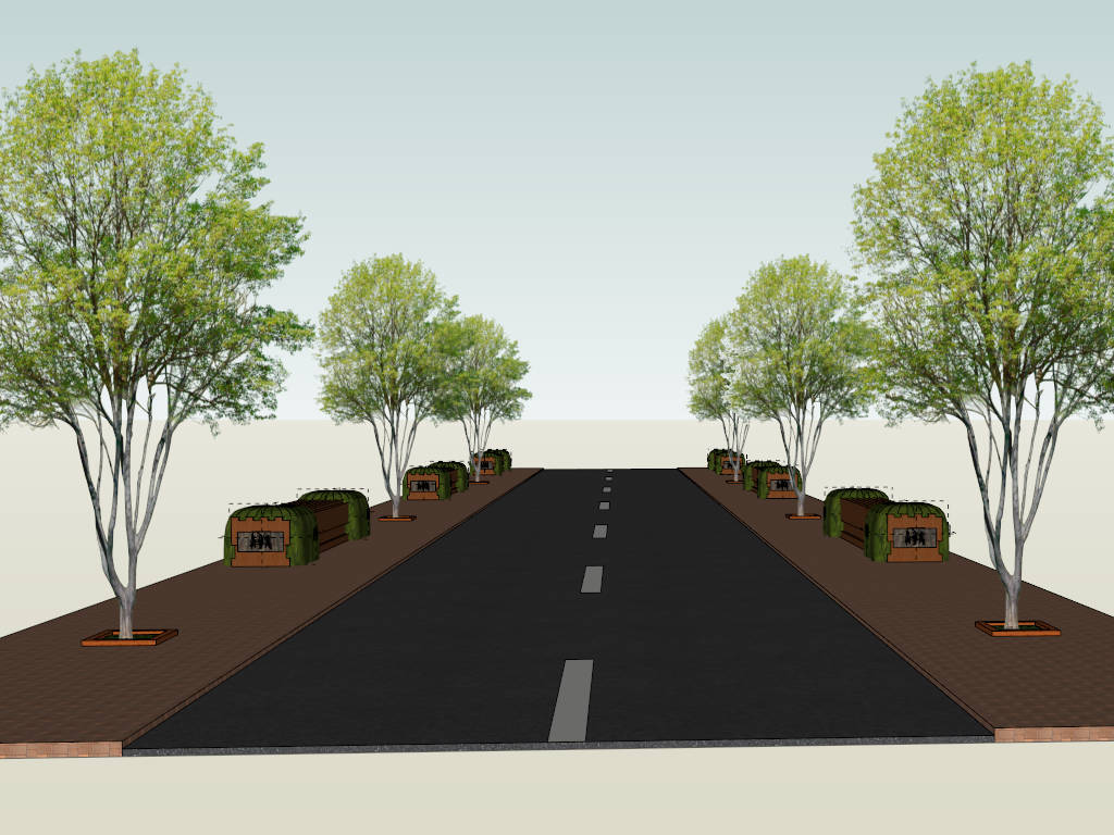 Residential Road Design SketchUp 3D Model .skp File Download - SketchupBox