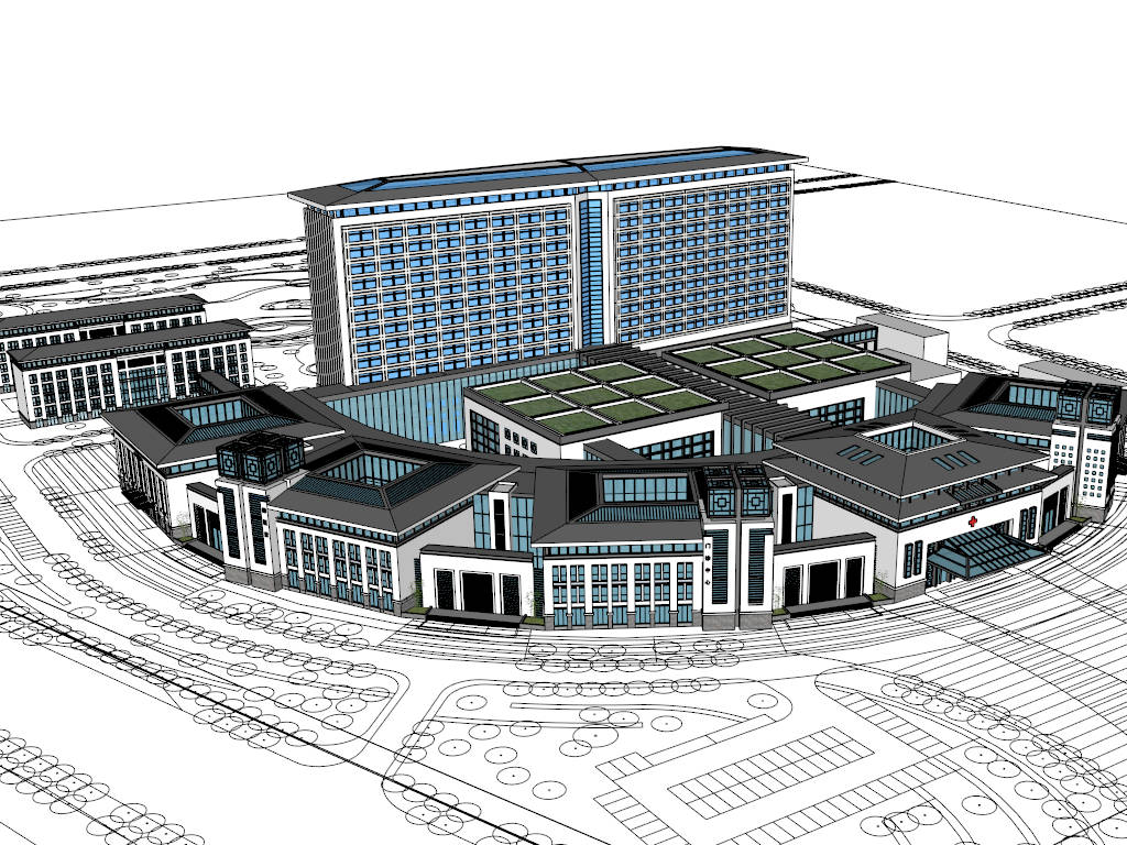 Modern Hospital Exterior Design sketchup model preview - SketchupBox