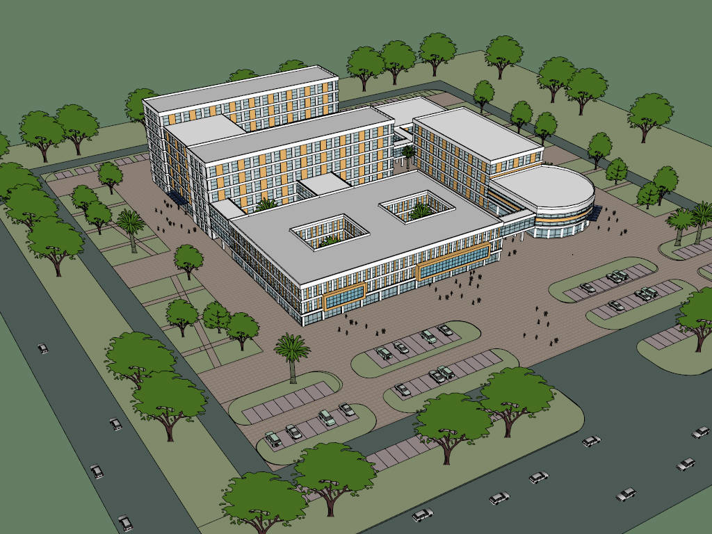 Modern Large Hospital Buildings sketchup model preview - SketchupBox