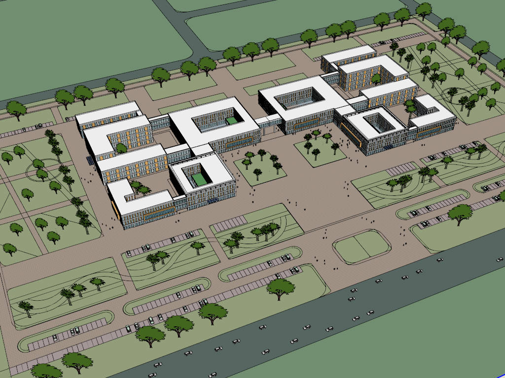 Modern Large Hospital Buildings sketchup model preview - SketchupBox