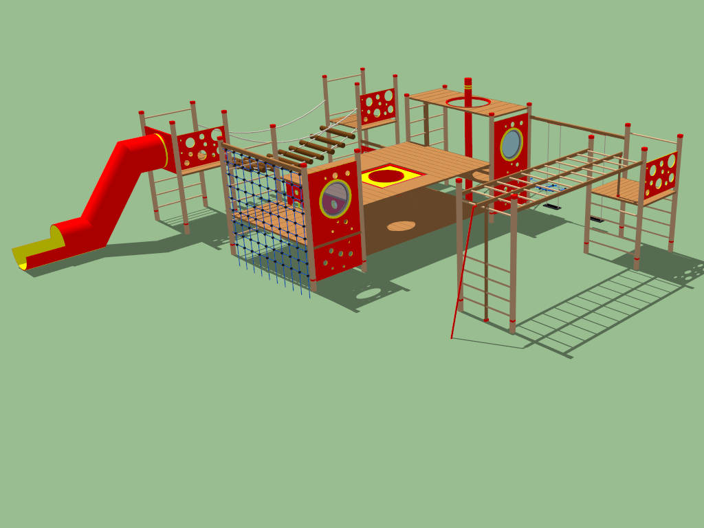 Wood Playset with Net Climb sketchup model preview - SketchupBox