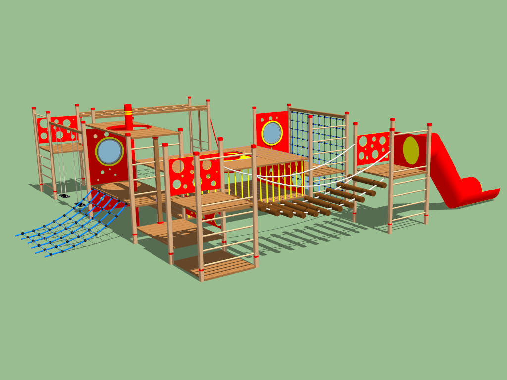 Wood Playset with Net Climb sketchup model preview - SketchupBox