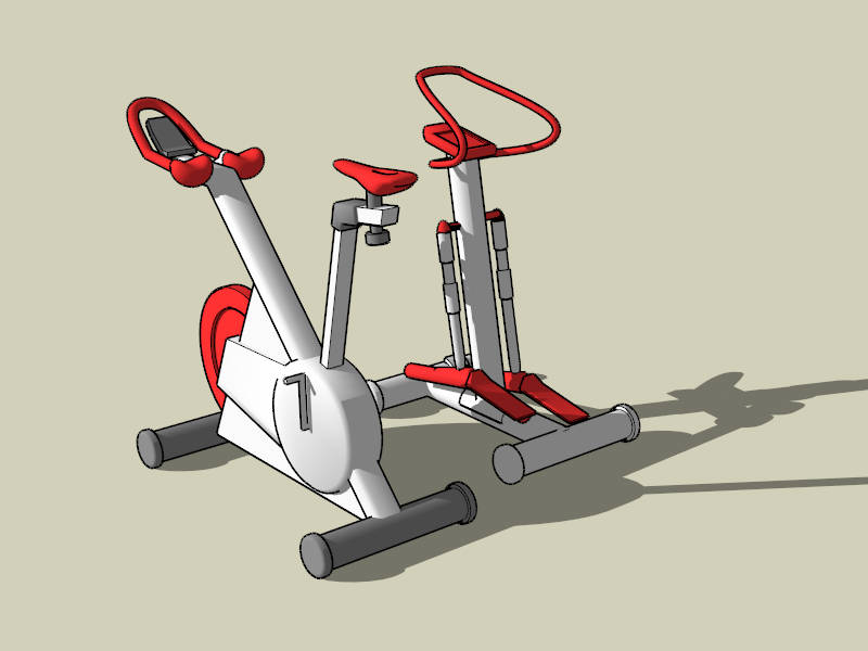 Stationary Bicycle and Steper sketchup model preview - SketchupBox