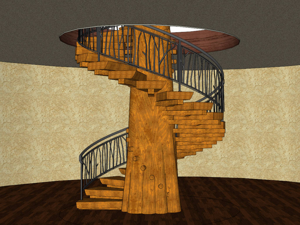 Antique Log Spiral Stair sketchup model preview - SketchupBox