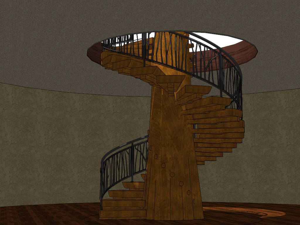 Antique Log Spiral Stair sketchup model preview - SketchupBox