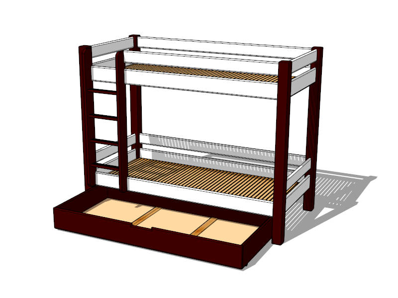 Kids Bunk Bed + Storage Drawers sketchup model preview - SketchupBox