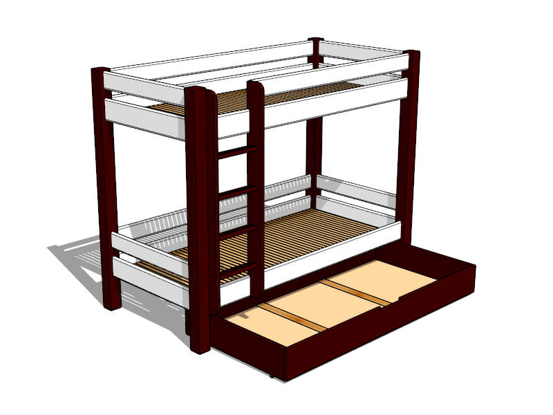 Kids Bunk Bed + Storage Drawers sketchup model preview - SketchupBox