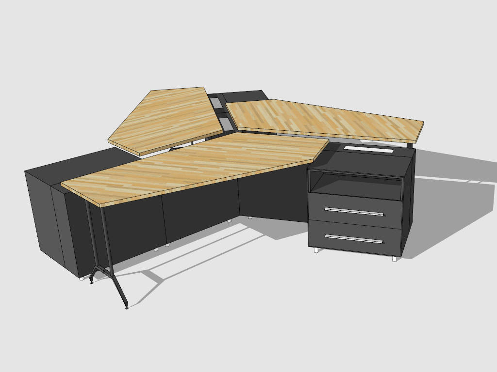 3 Person Office Workstation Desk sketchup model preview - SketchupBox