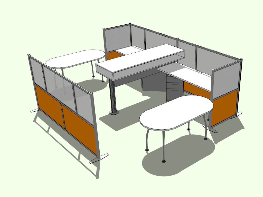 2 Person Cubicle Workstation sketchup model preview - SketchupBox