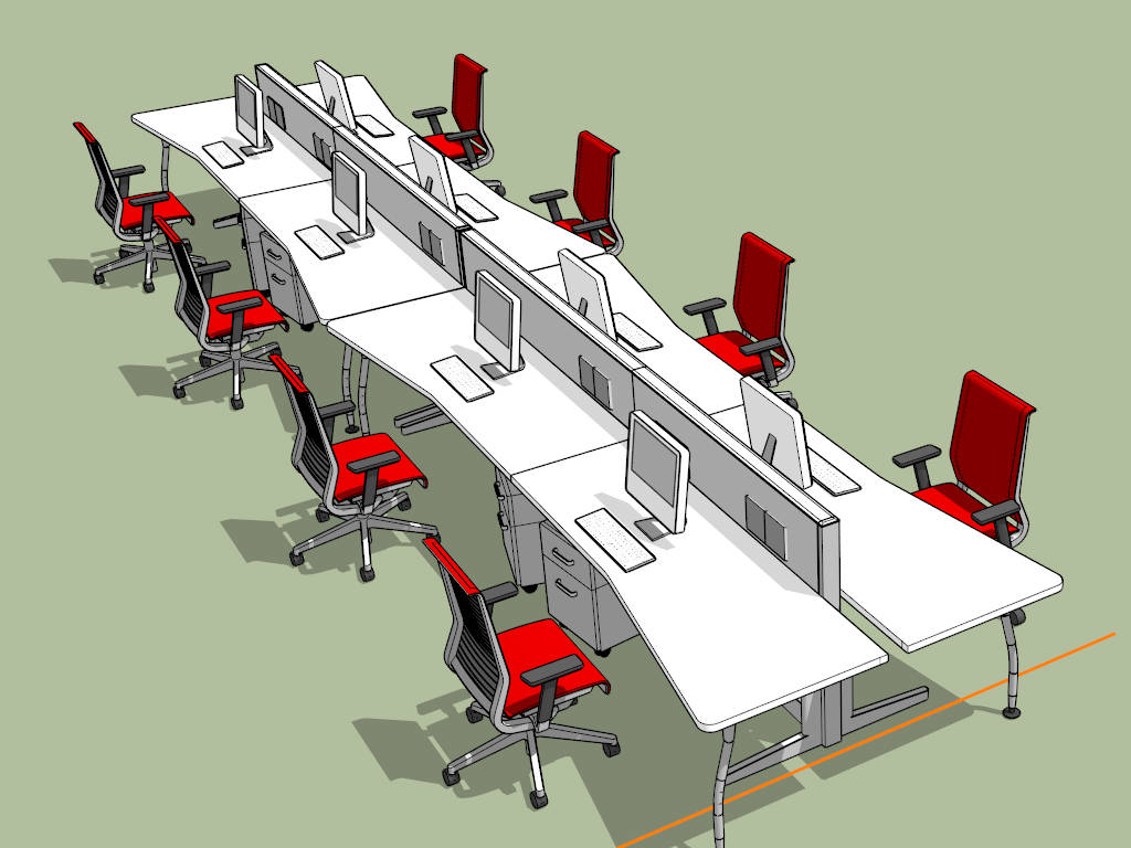 8 Person Workstation Desk sketchup model preview - SketchupBox