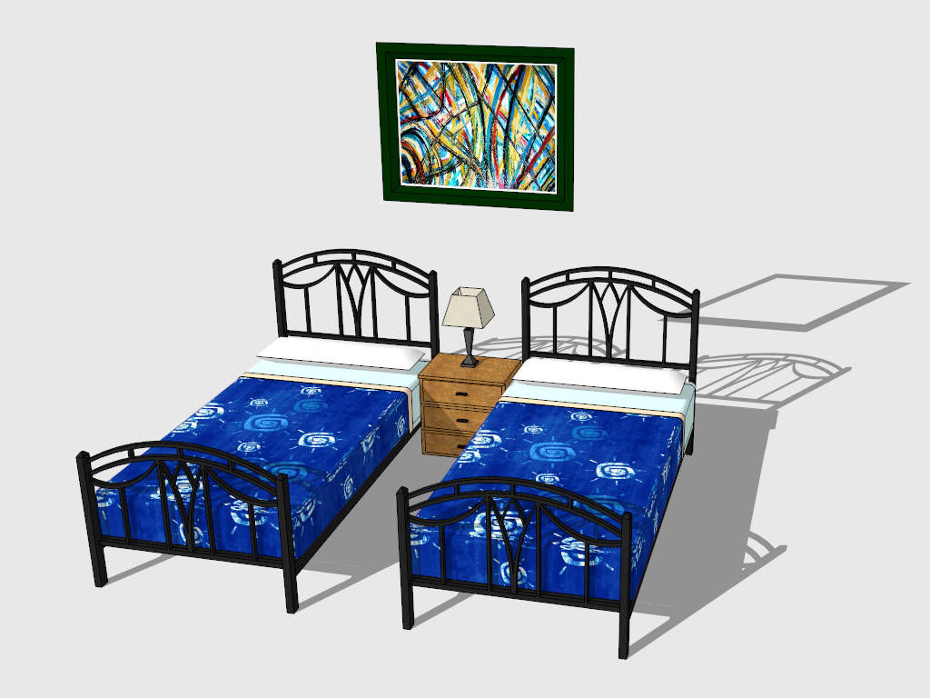 Vintage Black Iron Twin Beds sketchup model preview - SketchupBox