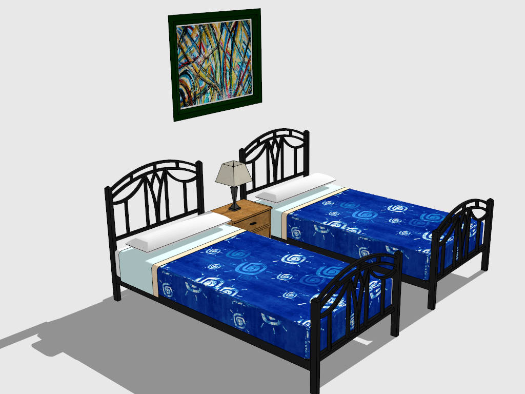 Vintage Black Iron Twin Beds sketchup model preview - SketchupBox