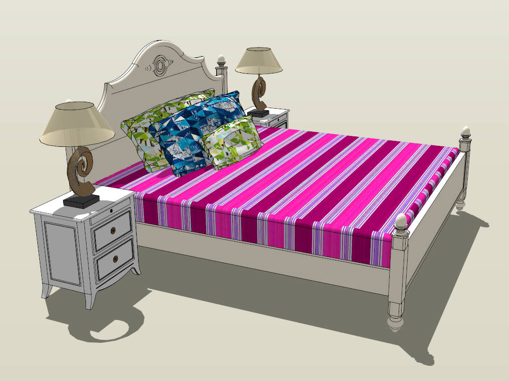 Retro Bed with Nightstands sketchup model preview - SketchupBox