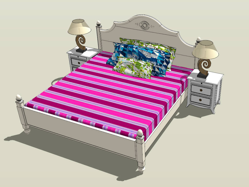 Retro Bed with Nightstands sketchup model preview - SketchupBox