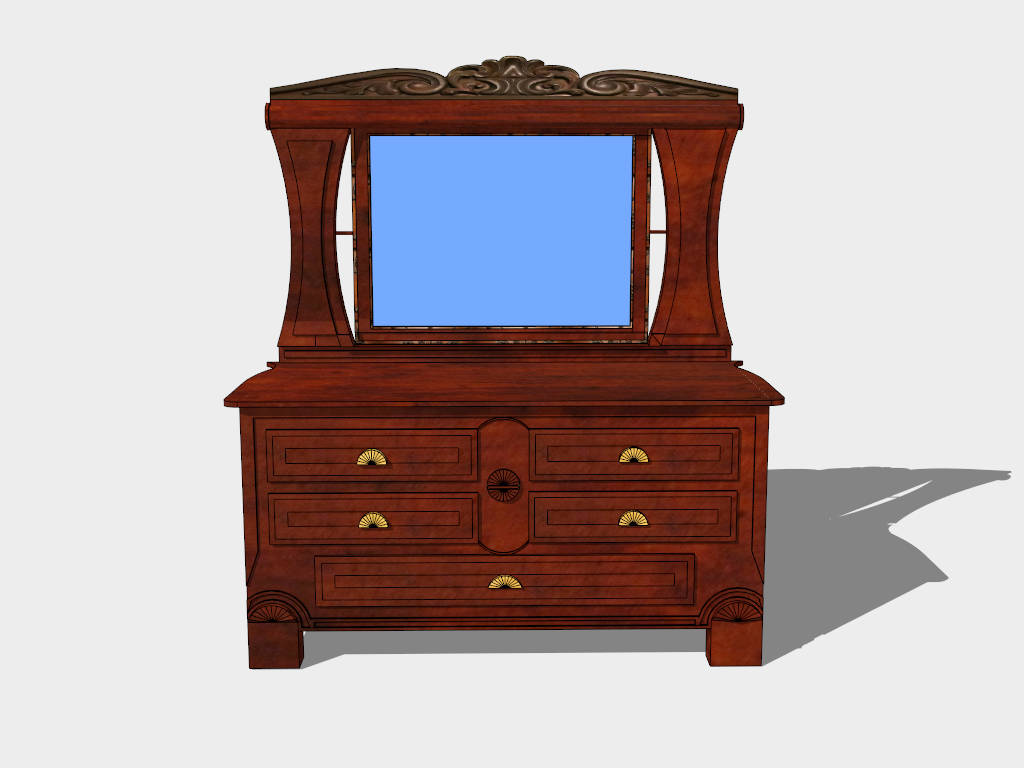 Antique Vanity Table with Mirror sketchup model preview - SketchupBox