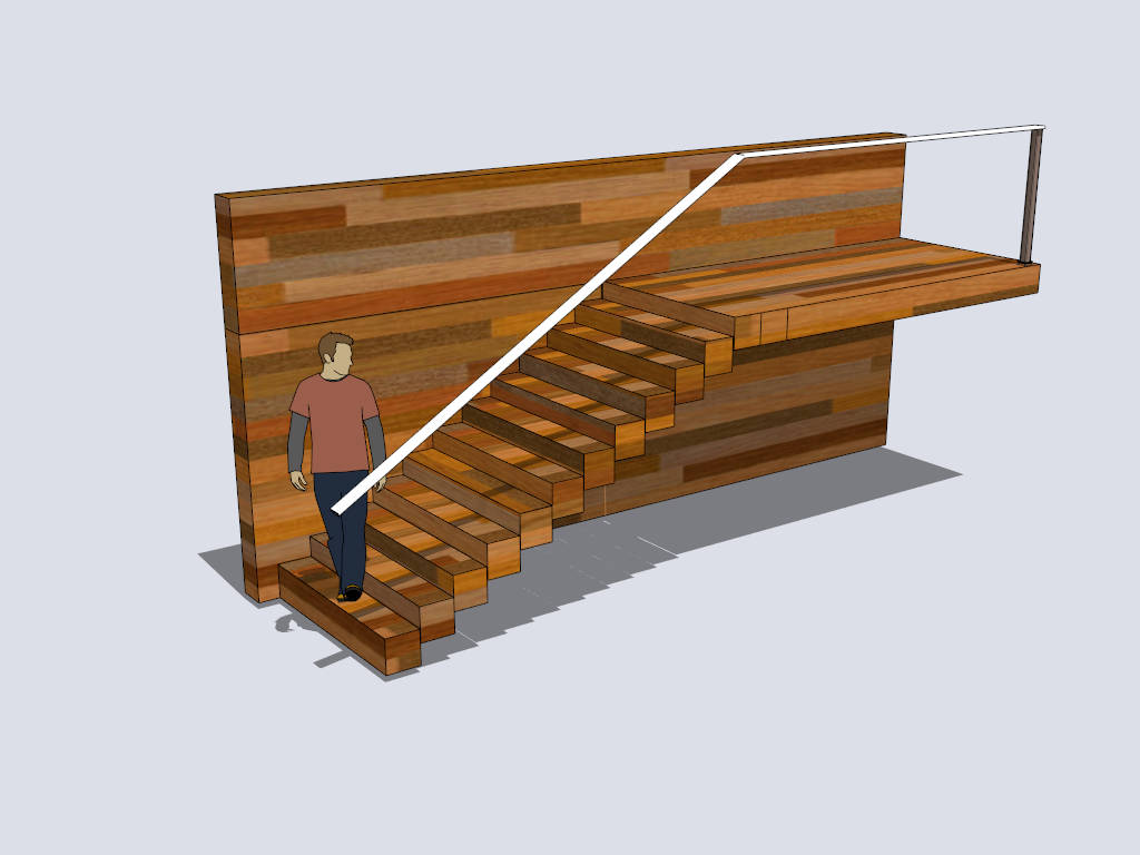 Floating Wood Staircase sketchup model preview - SketchupBox