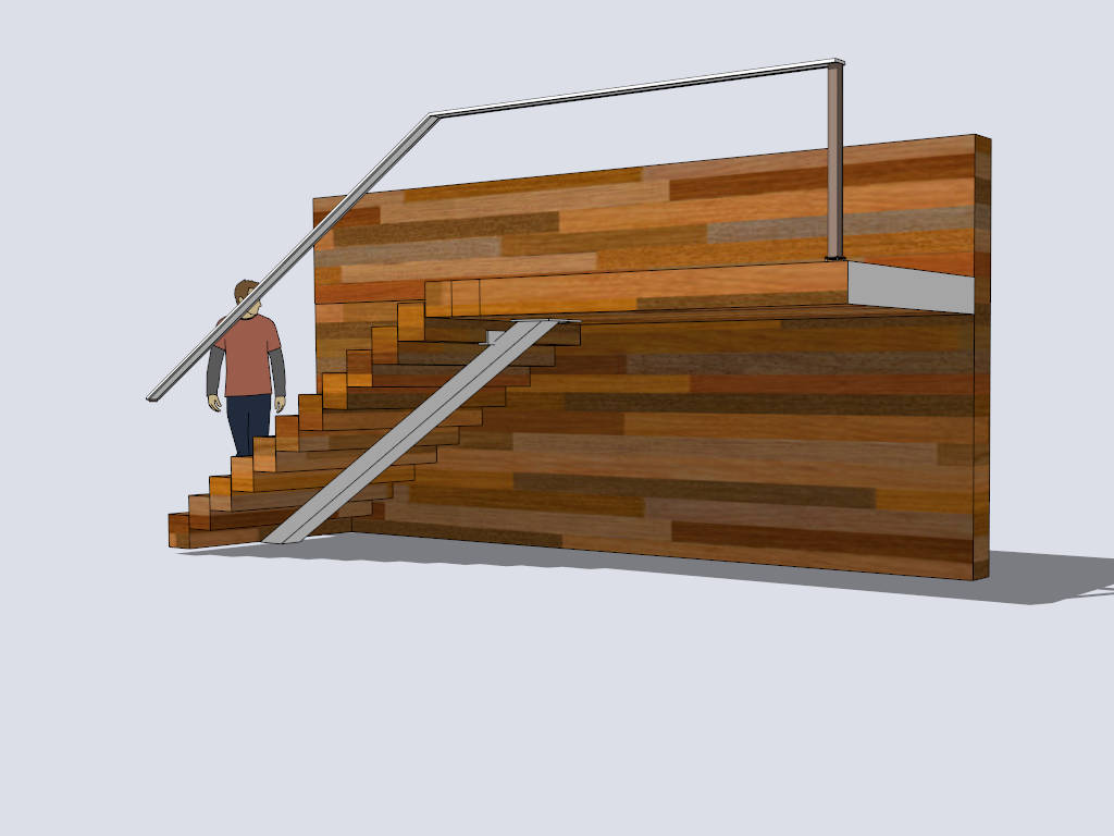 Floating Wood Staircase sketchup model preview - SketchupBox