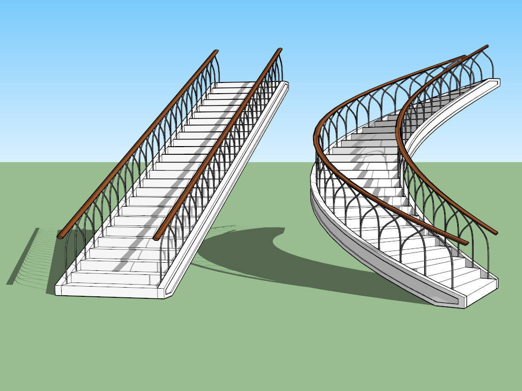 Vertical  & Curved Staircase sketchup model preview - SketchupBox