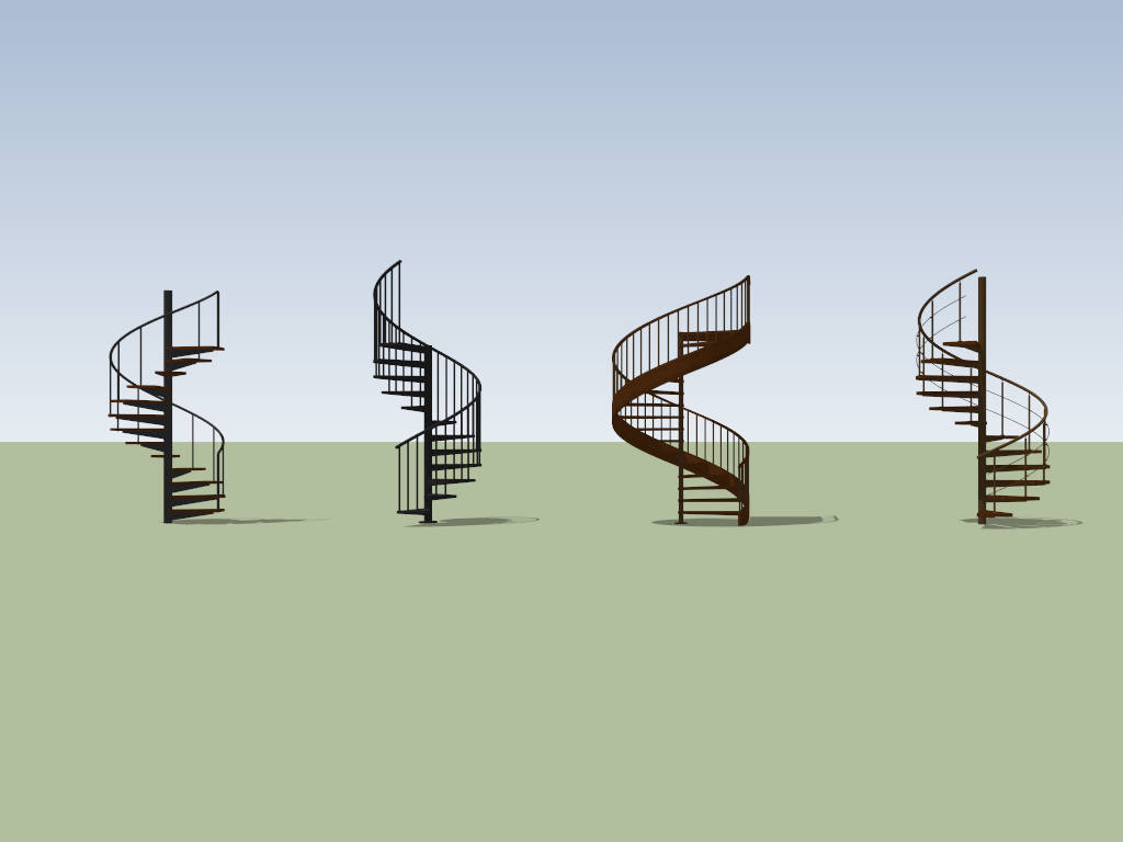 4 Spiral Staircases Design sketchup model preview - SketchupBox