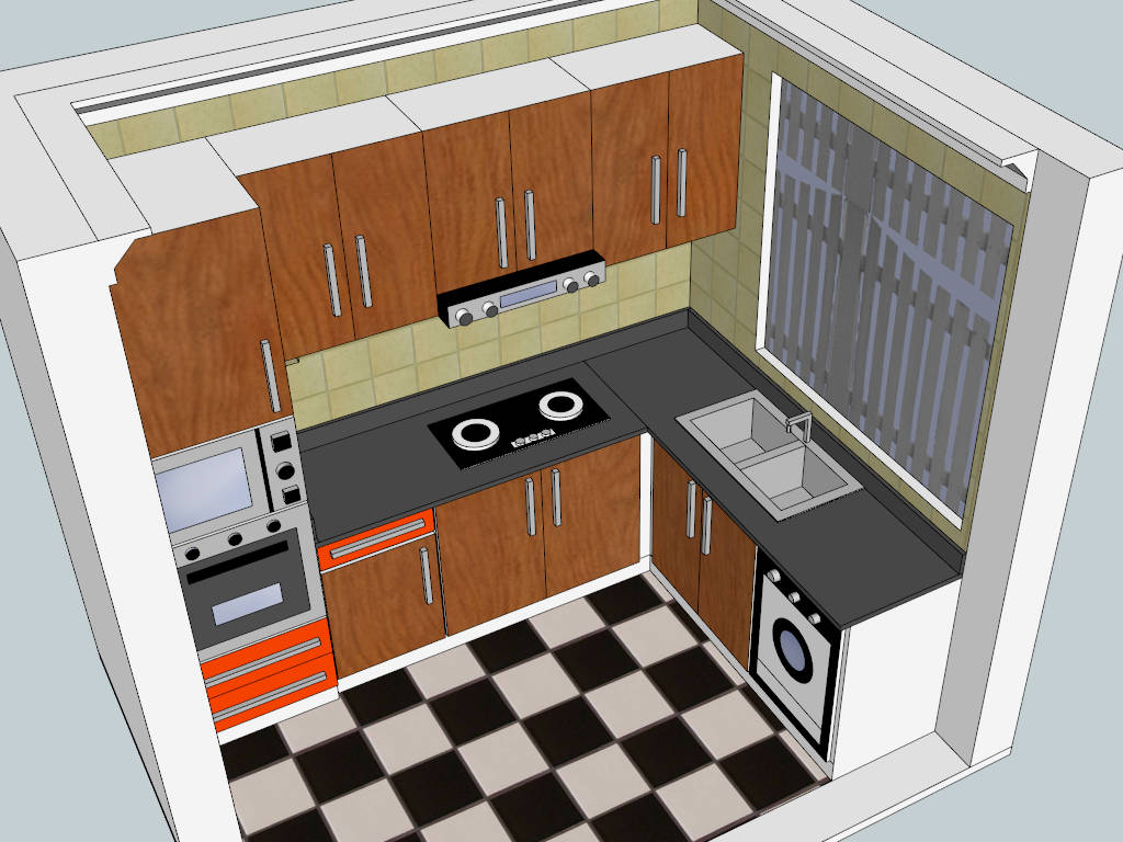 Small Corner Kitchen Design sketchup model preview - SketchupBox