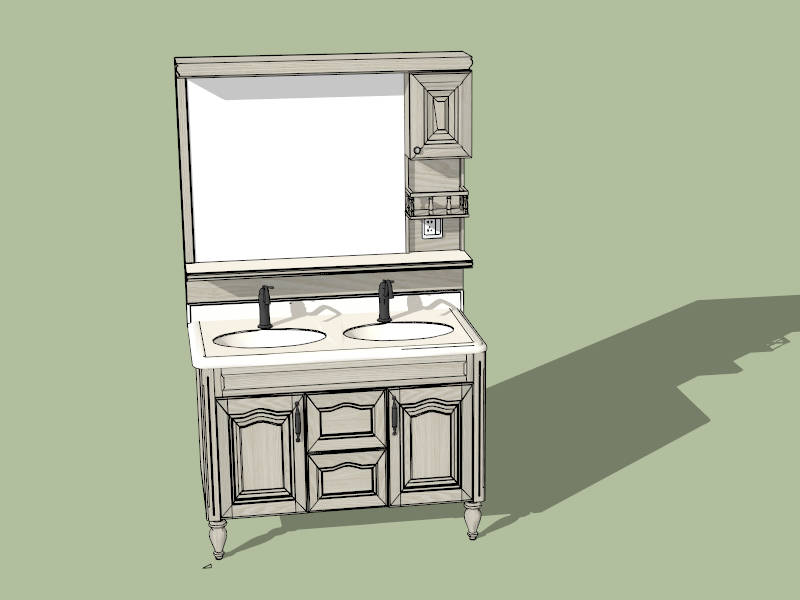 Antique Style Double Sink Bathroom Vanity sketchup model preview - SketchupBox