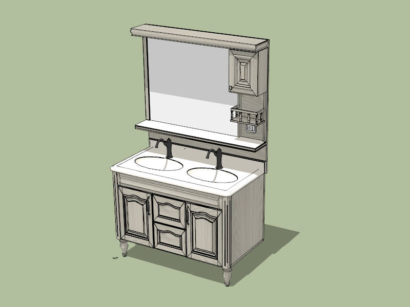 Antique Style Double Sink Bathroom Vanity sketchup model preview - SketchupBox