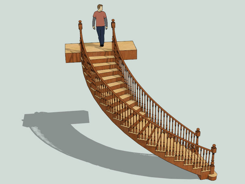 Wooden Carved Staircase sketchup model preview - SketchupBox