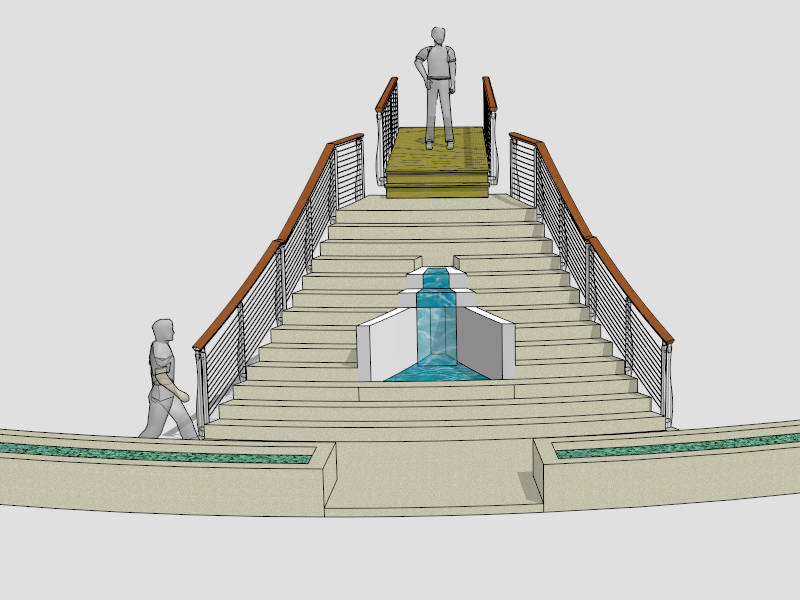 Landspace Stairs with Waterfall sketchup model preview - SketchupBox