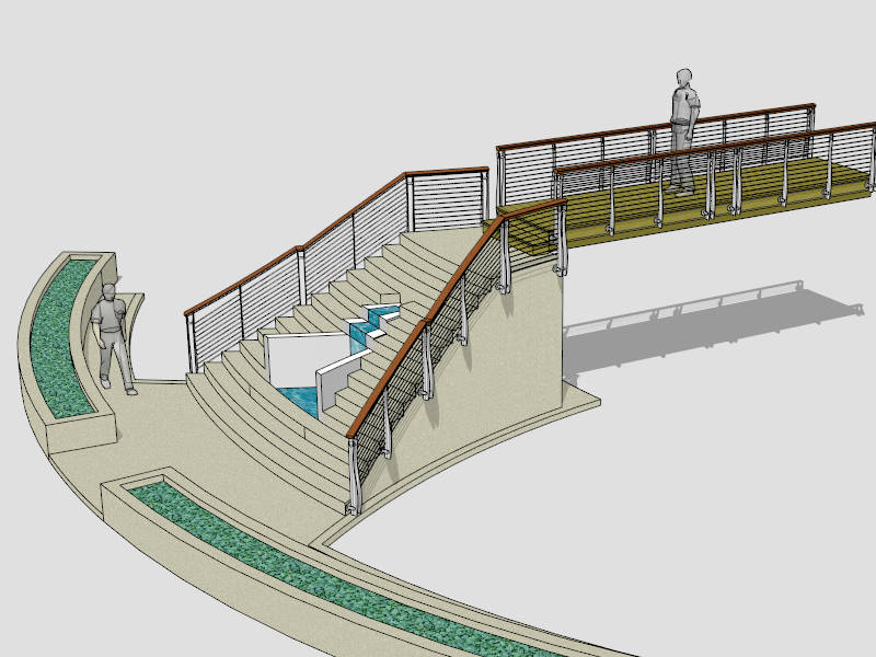 Landspace Stairs with Waterfall sketchup model preview - SketchupBox