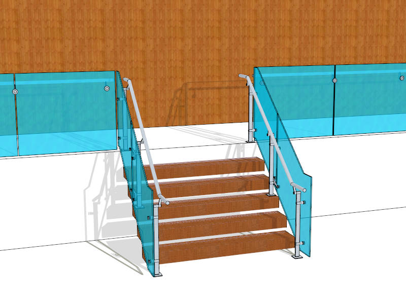Blue Glass Railing Staircase sketchup model preview - SketchupBox