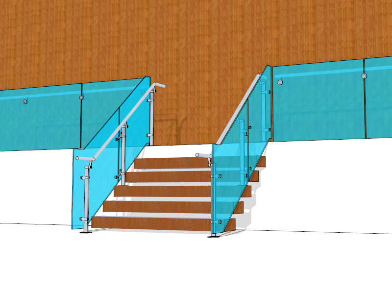 Blue Glass Railing Staircase sketchup model preview - SketchupBox
