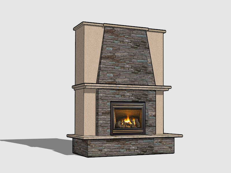 Stone and Stucco Fireplace sketchup model preview - SketchupBox