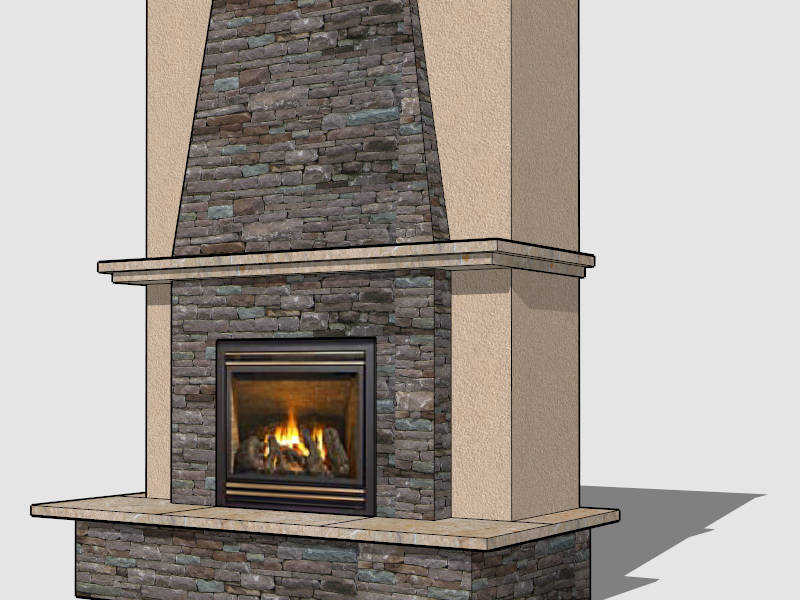 Stone and Stucco Fireplace sketchup model preview - SketchupBox