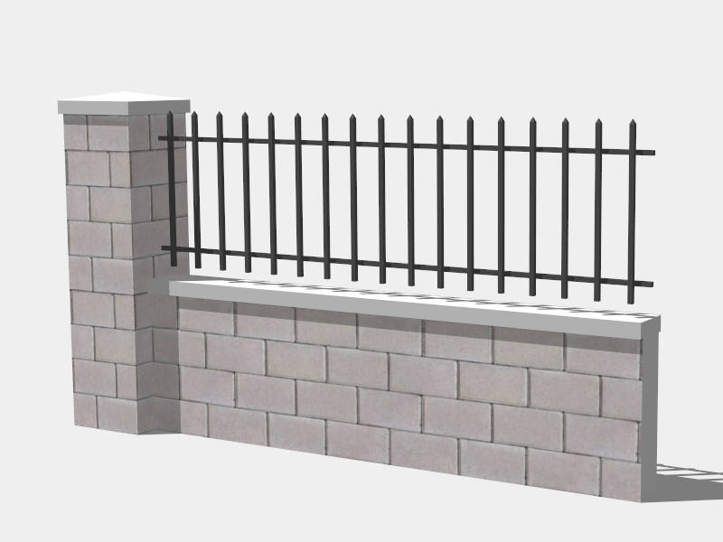 Brick and Iron Fence sketchup model preview - SketchupBox