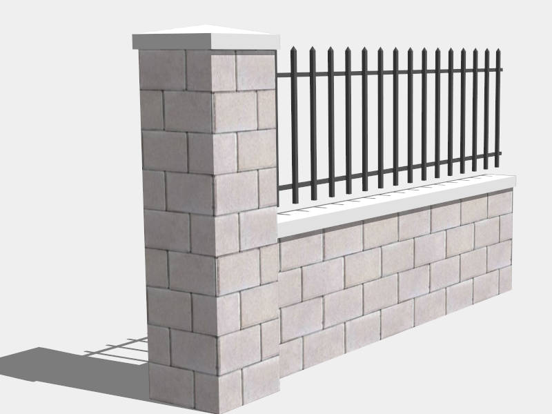 Brick and Iron Fence sketchup model preview - SketchupBox