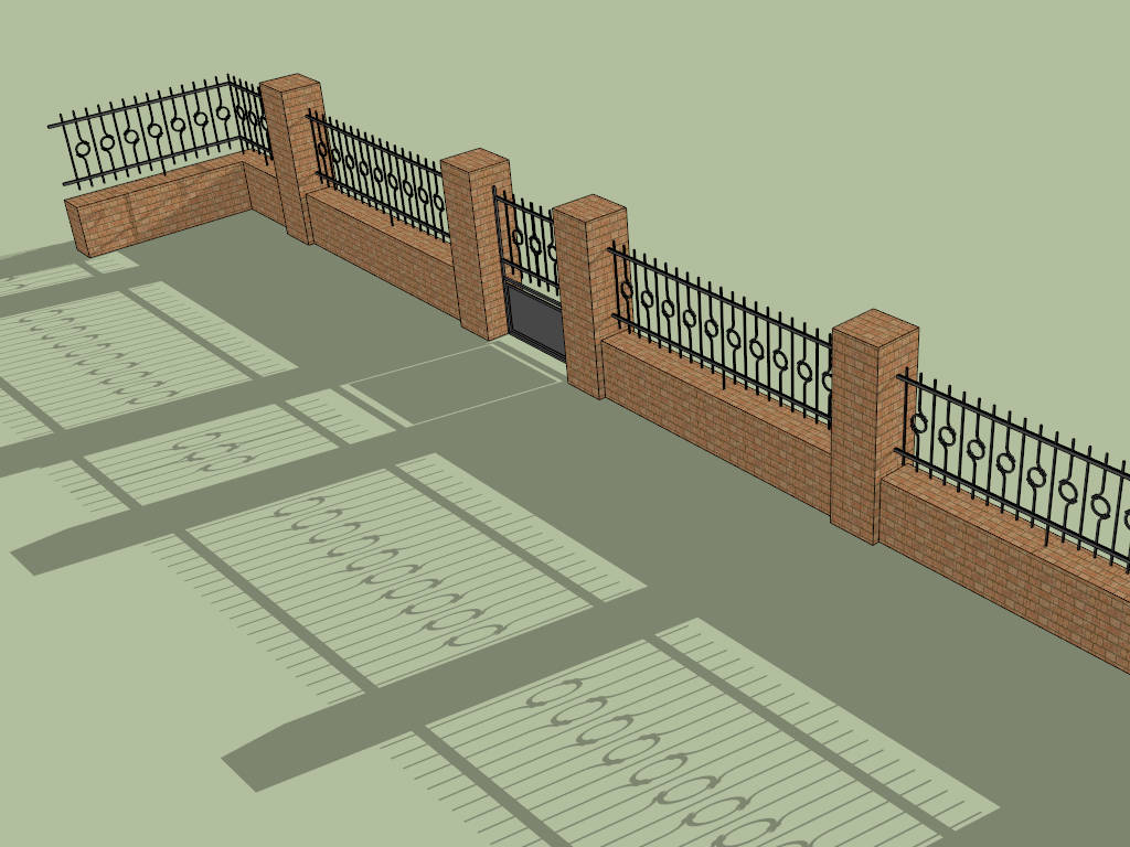 Brick And Wrought Iron Fence sketchup model preview - SketchupBox