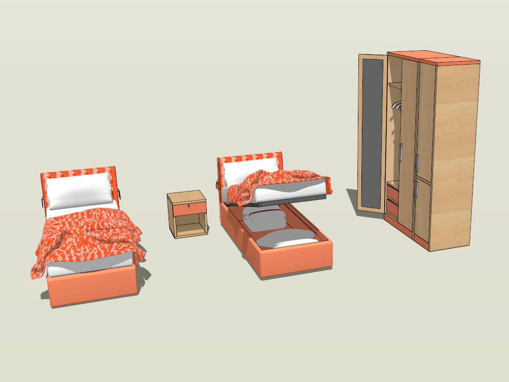 Lift-Up Storage Bed and Wardrobe sketchup model preview - SketchupBox